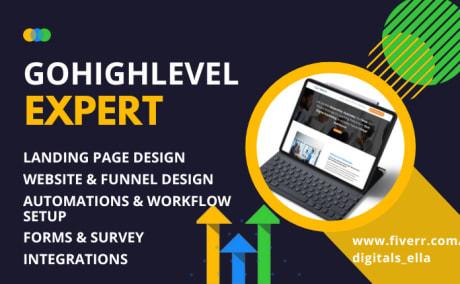 I will be your gohighlevel, gohighlevel website, sales funnel, landing page, ghl expert