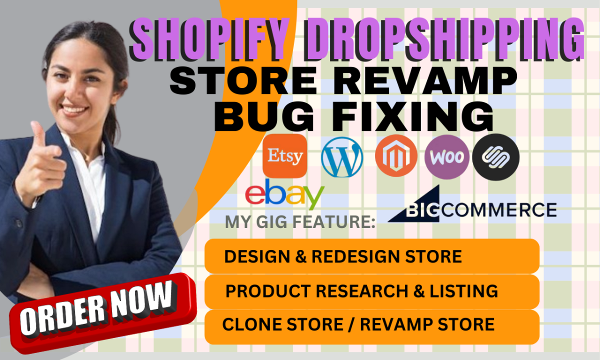 I will design, redesign shopify store, shopify website revamp, bug fixing shopify error