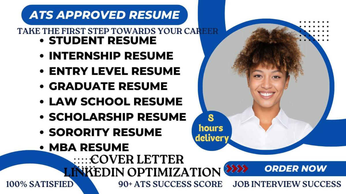 I will write internship, entry level, student resume, graduate resume and cover letter