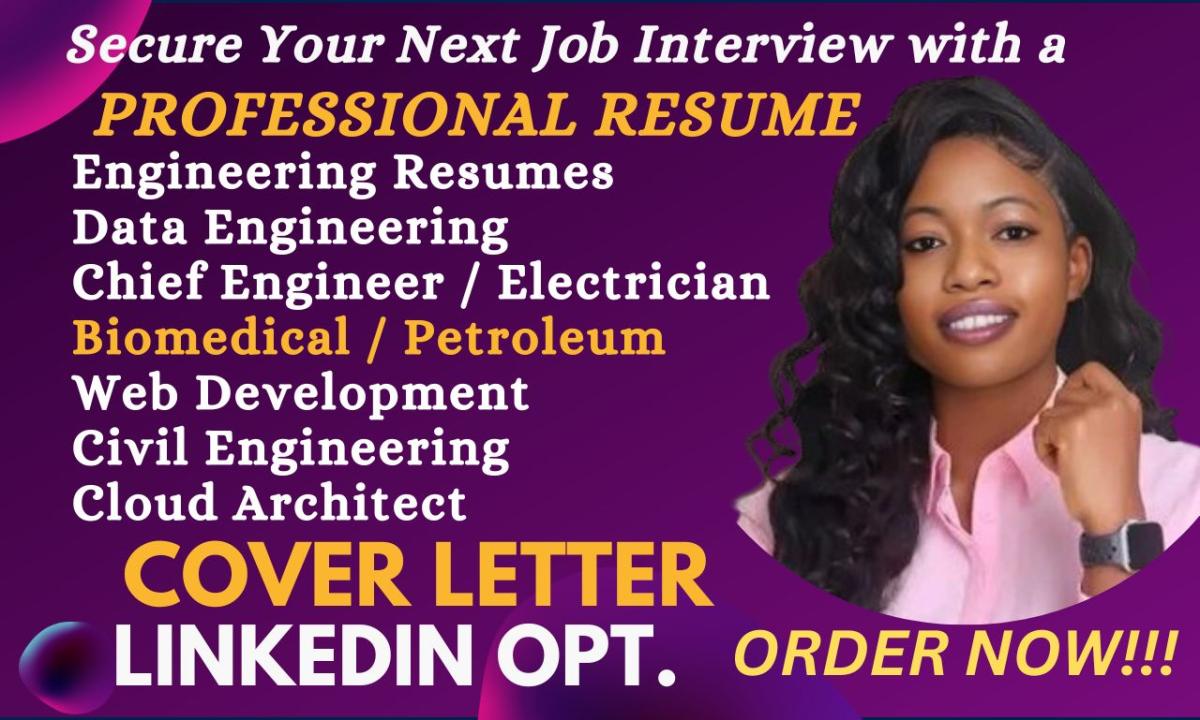 I will craft your resume for engineering, petroleum, architect, biomedical cover letter