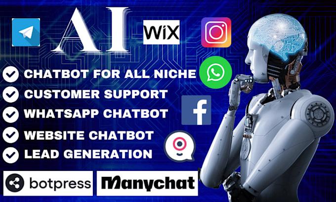 I will do ai shopify telegram wix wordpress whatsapp chatbot on landbot manychat uchat