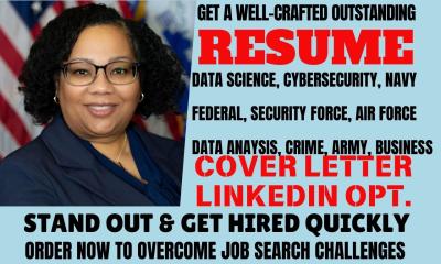 I will build a standout resume federal, data science, data analyst, security force navy