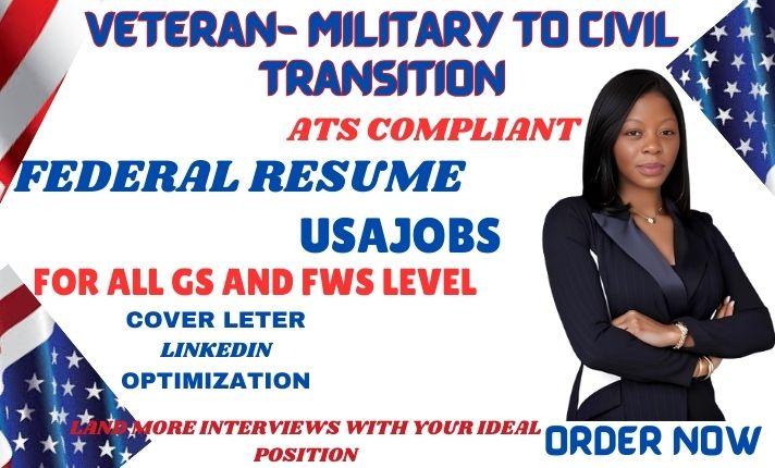 I will write usajobs best federal resume veteran resume cover letter