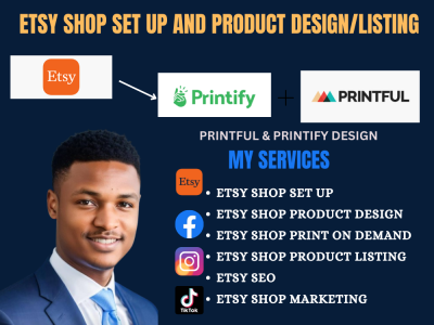 I will do etsy shop set up, etsy digital product design, etsy seo, print on demand