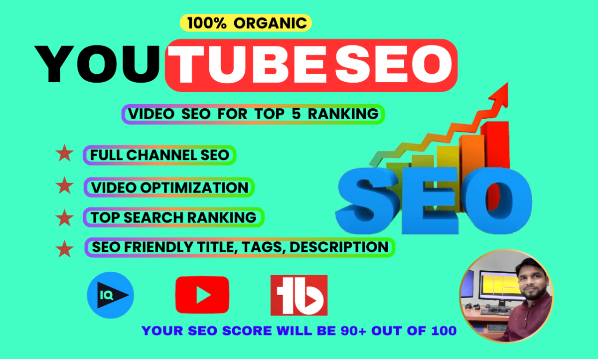 I will provide YouTube video SEO optimization for top five ranking