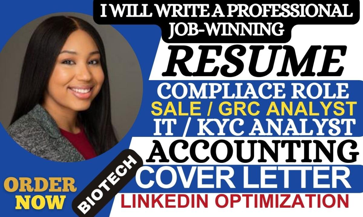 I will write IT, grc analyst data science compliance sales tech soc data analyst resume