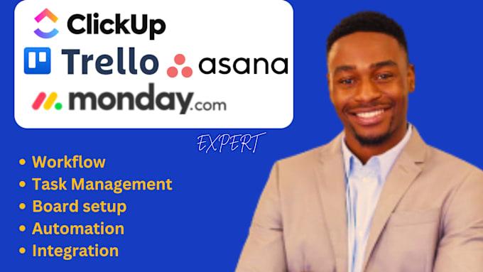 I will setup clickup trello asana monday crm jira