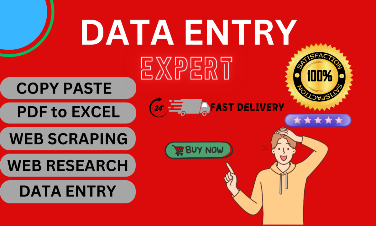 I will do data entry, copy paste, web research, PDF to ms excel