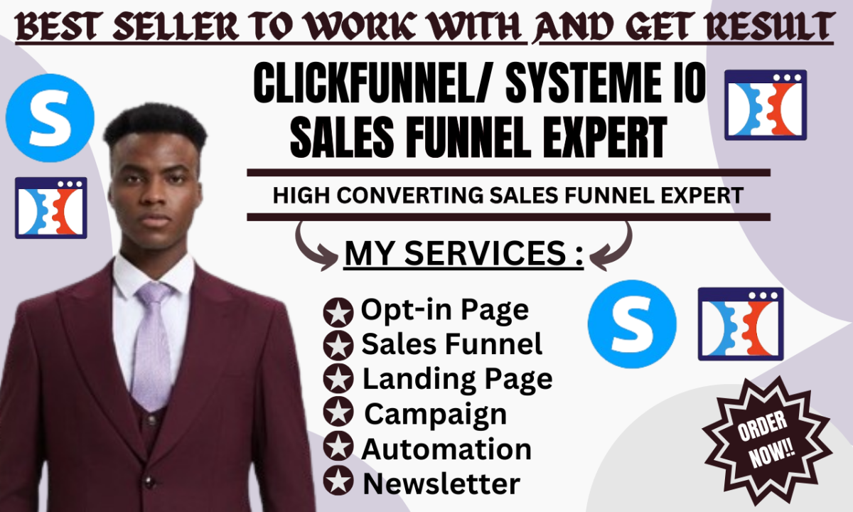 I will clickfunnel sales funnel, systeme io landing page, clickfunnel sales page