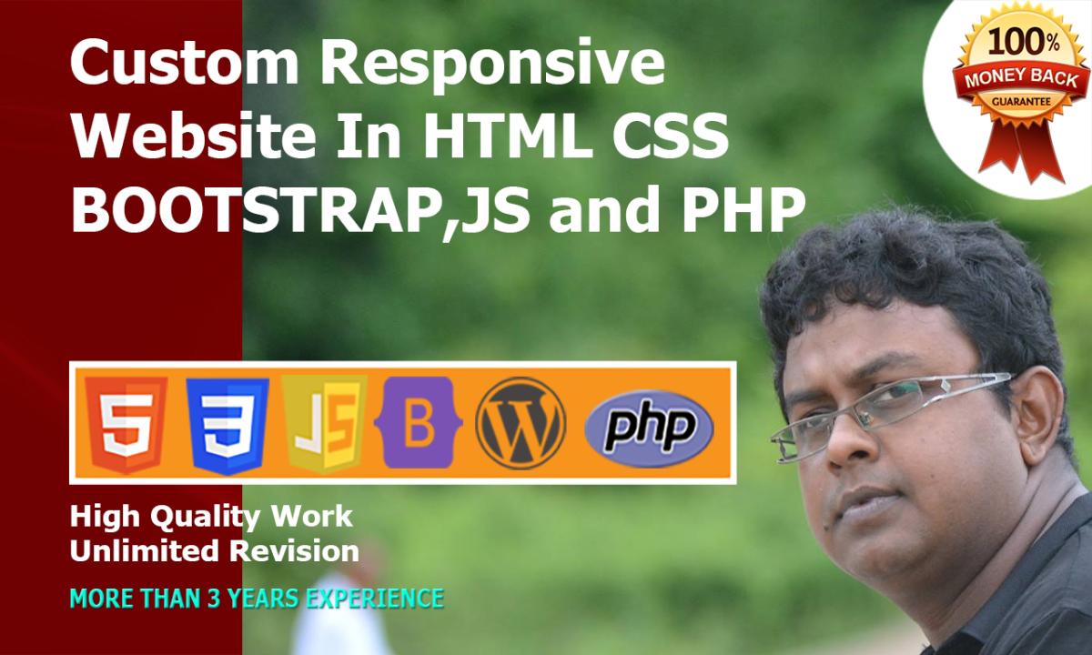 I will create a custom website with HTML template using HTML, Bootstrap, CSS, and JS