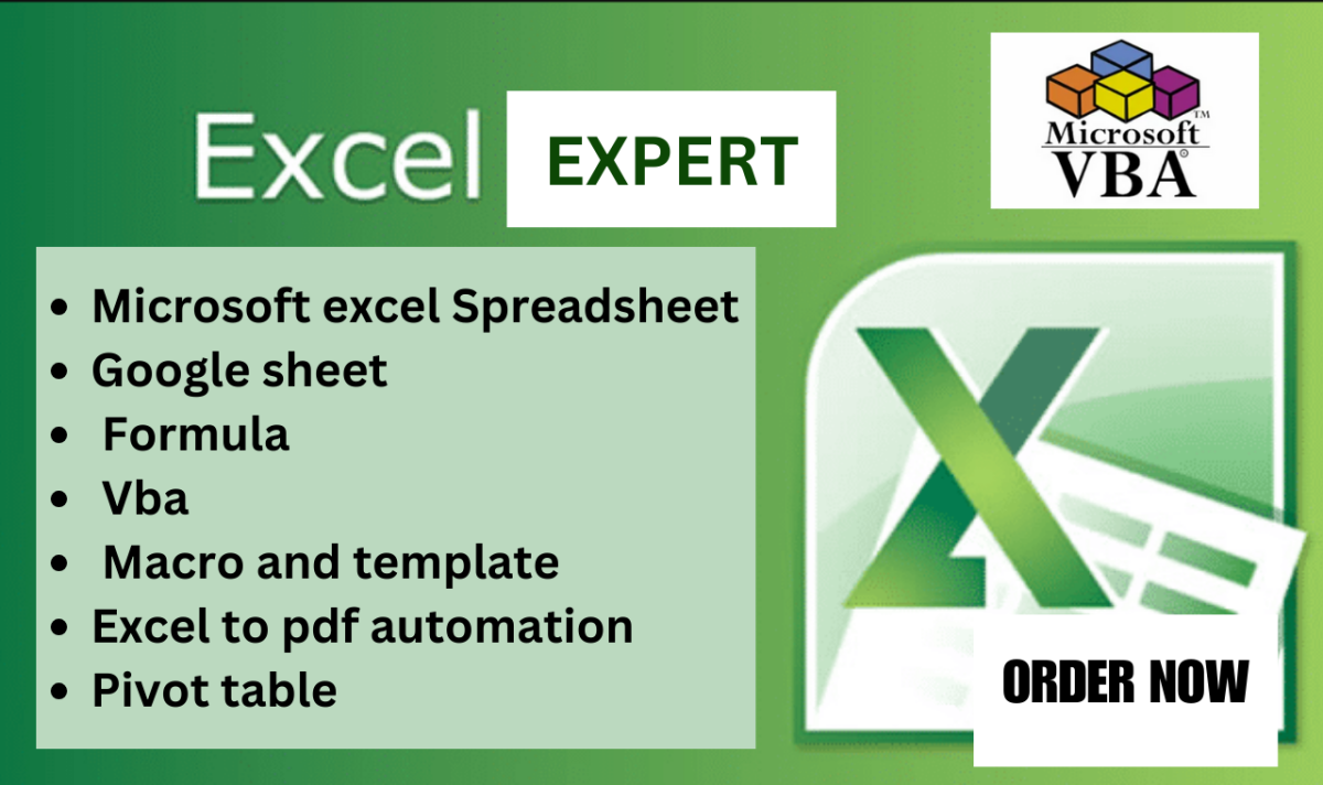 I will do microsoft excel spreadsheet, google sheet, formula, vba, macro and template
