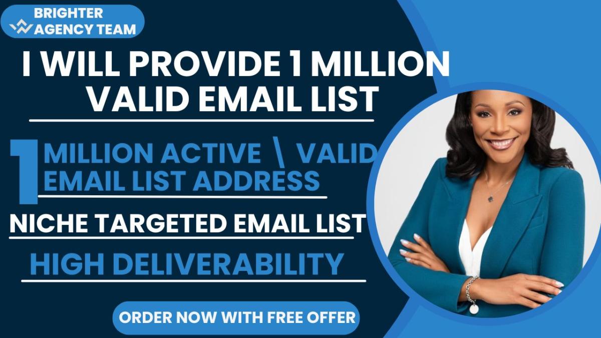 Provide 1 Million Active Valid Email List – Niche Targeted Email List