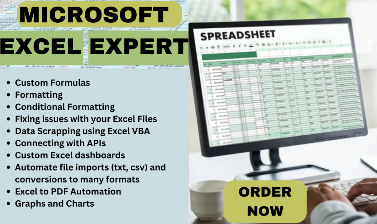 I will develop excel VBA, macros, formulas, pivot tables, custom dashboard, Google sheets