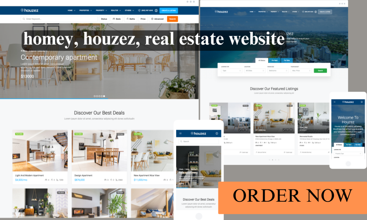 I will design real estate website using houzez, realhomes, homey, wp residence theme