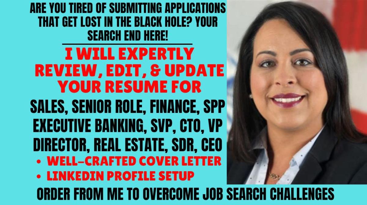 I will create sales executive CEO, svp, vp, cto, cfo, banking resume, CV writing