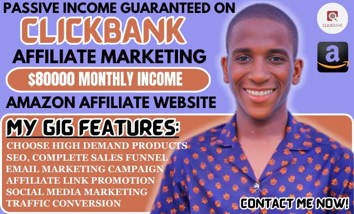 I will set up clickbank affiliate marketing sales funnel and amazon affiliate website