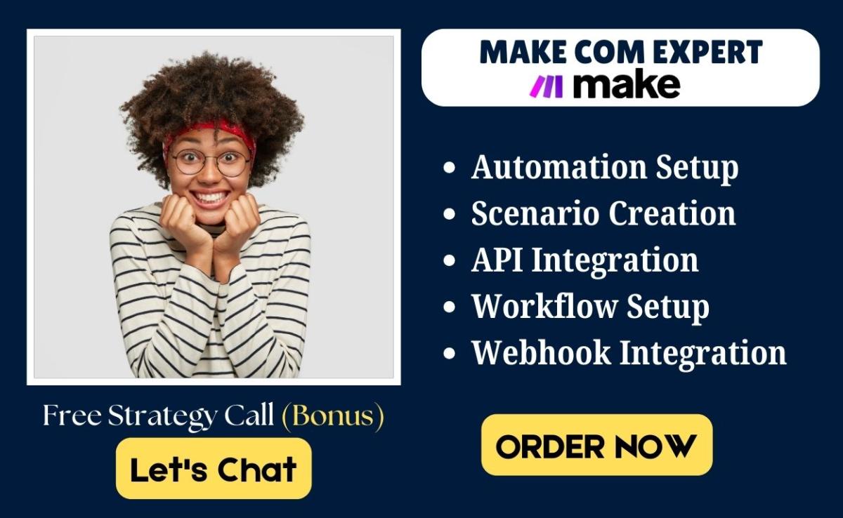 I will setup make com automation make com api integration zapier automation made com