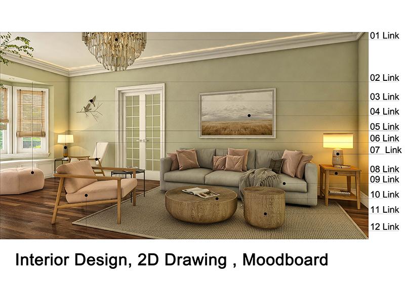 I will create interior mood board, 2D floor plan, or shopping list