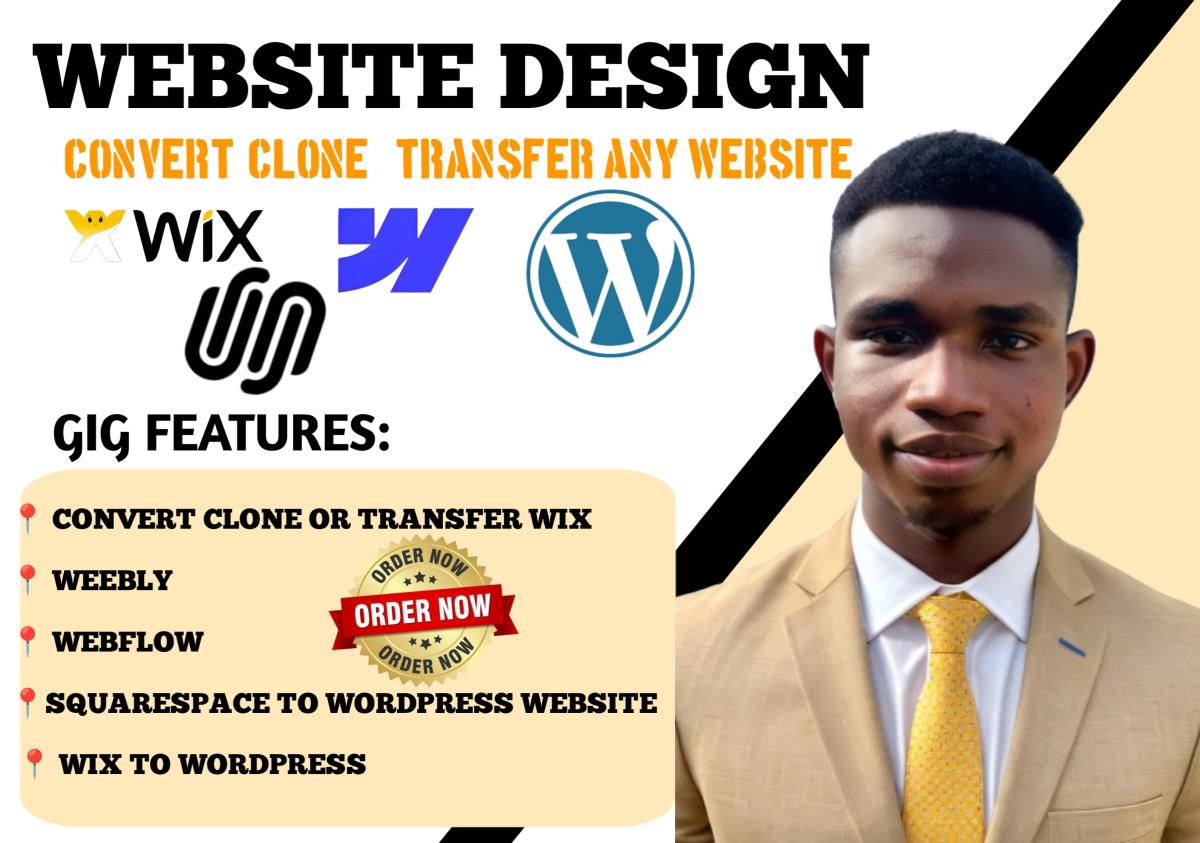 Convert, Clone, or Transfer Wix, Weebly, Webflow, Squarespace to WordPress Website