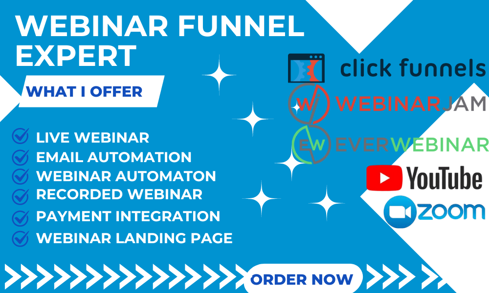 I will setup everwebinar, webinar funnel, webinarjam, webinar landing page