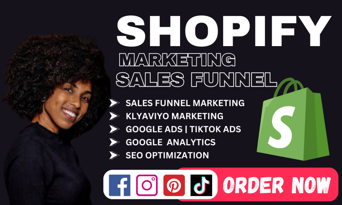 I will provide Shopify marketing, Shopify promotion, Facebook marketing, meta ads, sales funnel, SEO