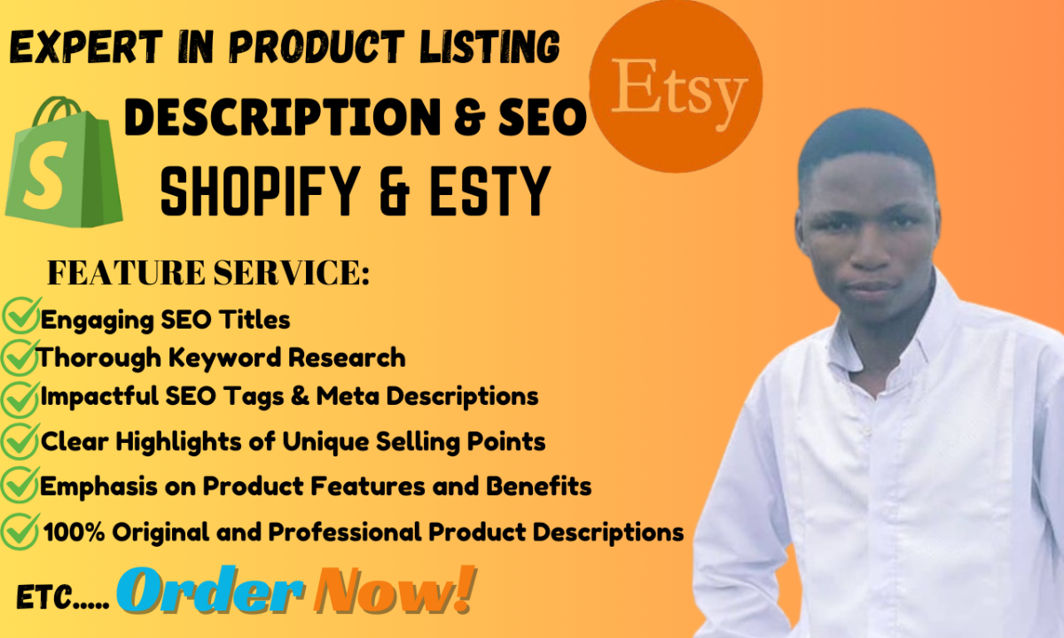 I will do Shopify description, Etsy description, Shopify listing, SEO description, Etsy