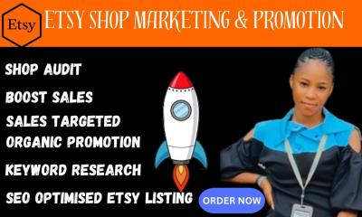 I will do Etsy shop promotion campaigns, boost Etsy sales, Etsy product listing, and Etsy SEO