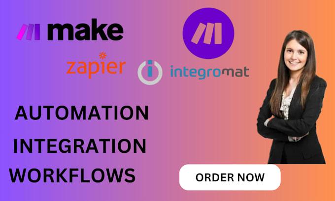 I will create make automation API integration make com workflow