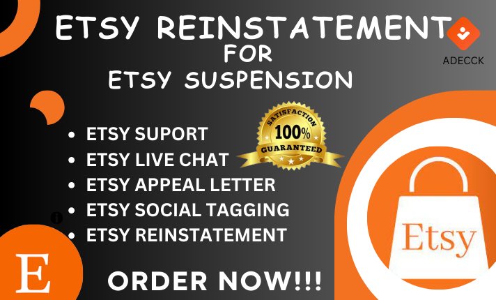 I will do Etsy store reinstatement for Etsy suspension, Etsy appeal letter, live chat