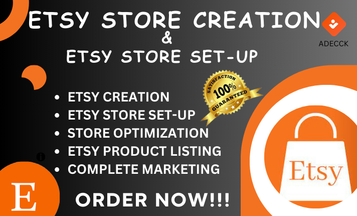 I will do Etsy store creation, Etsy shop setup, Etsy digital product listing, Etsy SEO