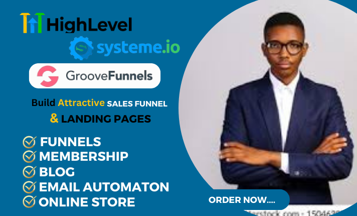 I will build sales funnels, landing pages in go high level, groove funnel, system io