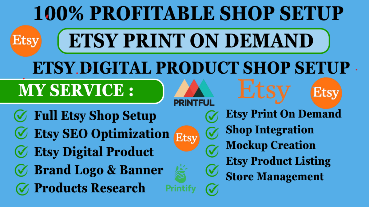 I will create an Etsy Print on Demand Shop, Etsy SEO for Etsy Print on Demand, Etsy POD