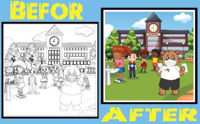 Draw cute children book illustrations, and colouring books