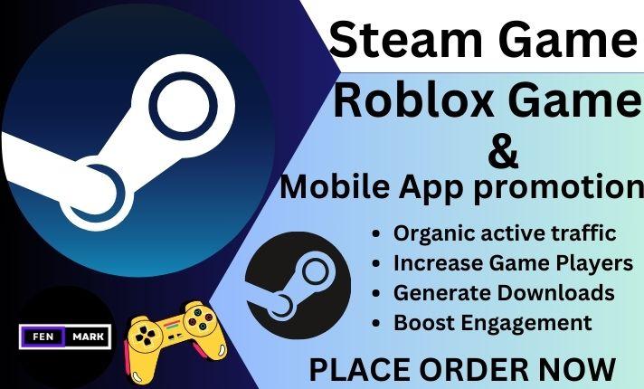 I will promote and advertise roblox game steam game pc game for active player, wishlist