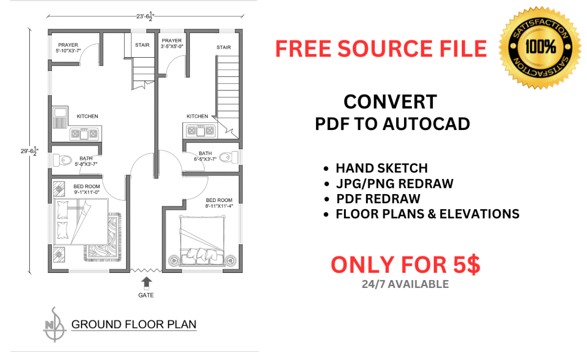 I will draw an architectural floor plan by AutoCAD