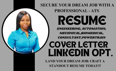 I will craft resumes for mechanical engineering, powertrain, biomedical, and automation