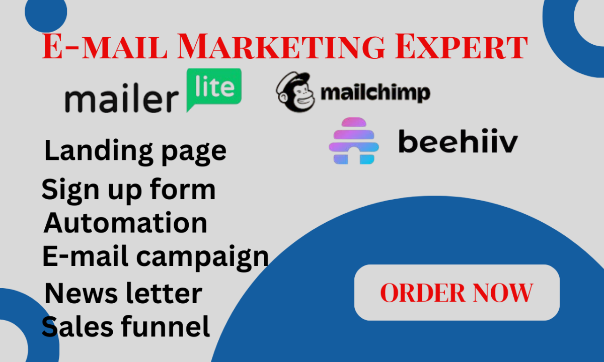 I will create MailerLite landing page, BeehiiV newsletter, MailChimp