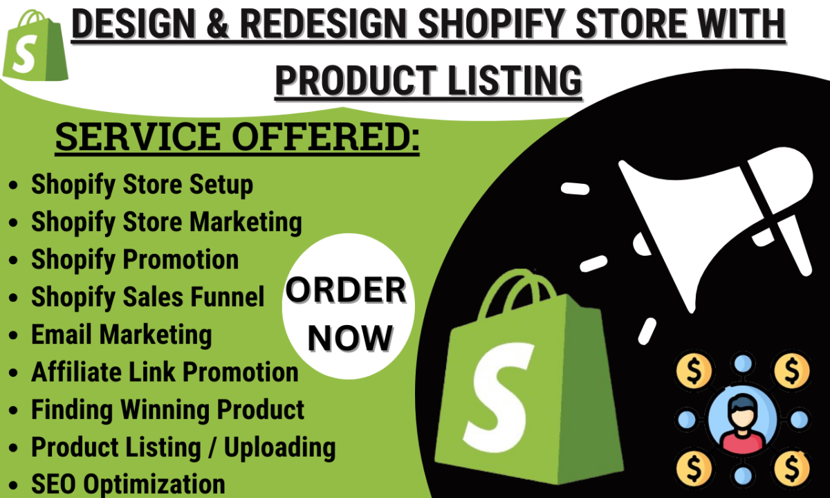 I will design and redesign shopify store, shopify dropshipping website, product listing