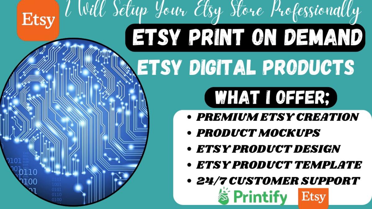 I will setup etsy print on demand etsy print on demand shop setup etsy product listing