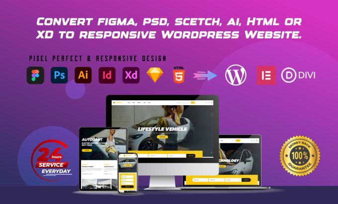 I will convert figma to wordpress, psd, ai, html or xd to wordpress