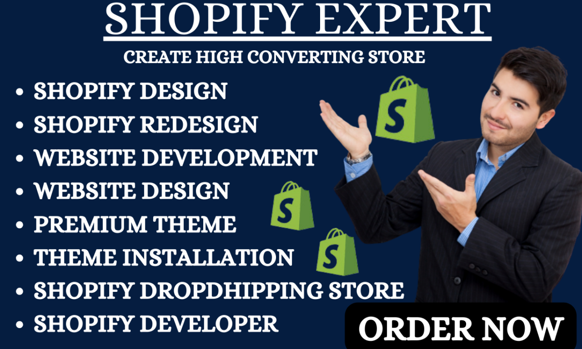 I will build shopify design shopify redesign shopify dropshipping store