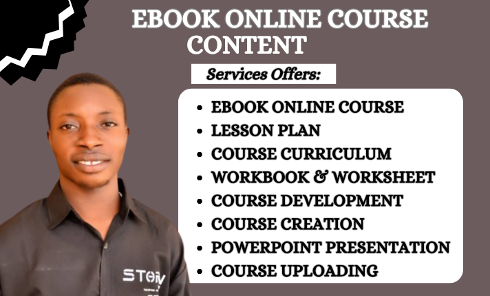 I will create ebook online course content, curriculum, lesson plan, elearning course