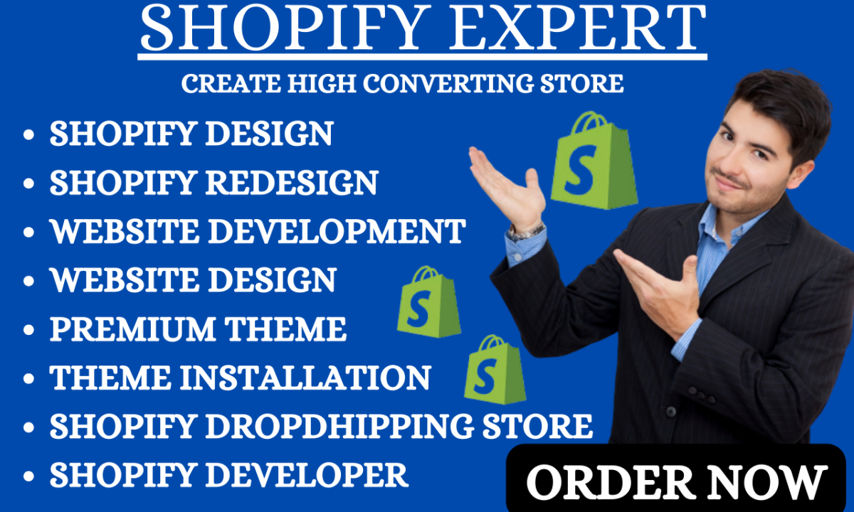 I will build Shopify dropshipping store Shopify design Shopify redesign Shopify website