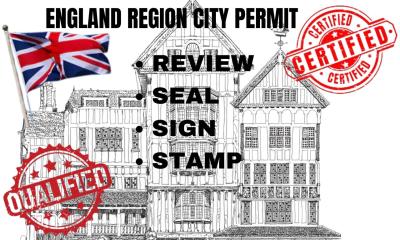 I will review, seal, sign, stamp England region cities permit and architectural drawing