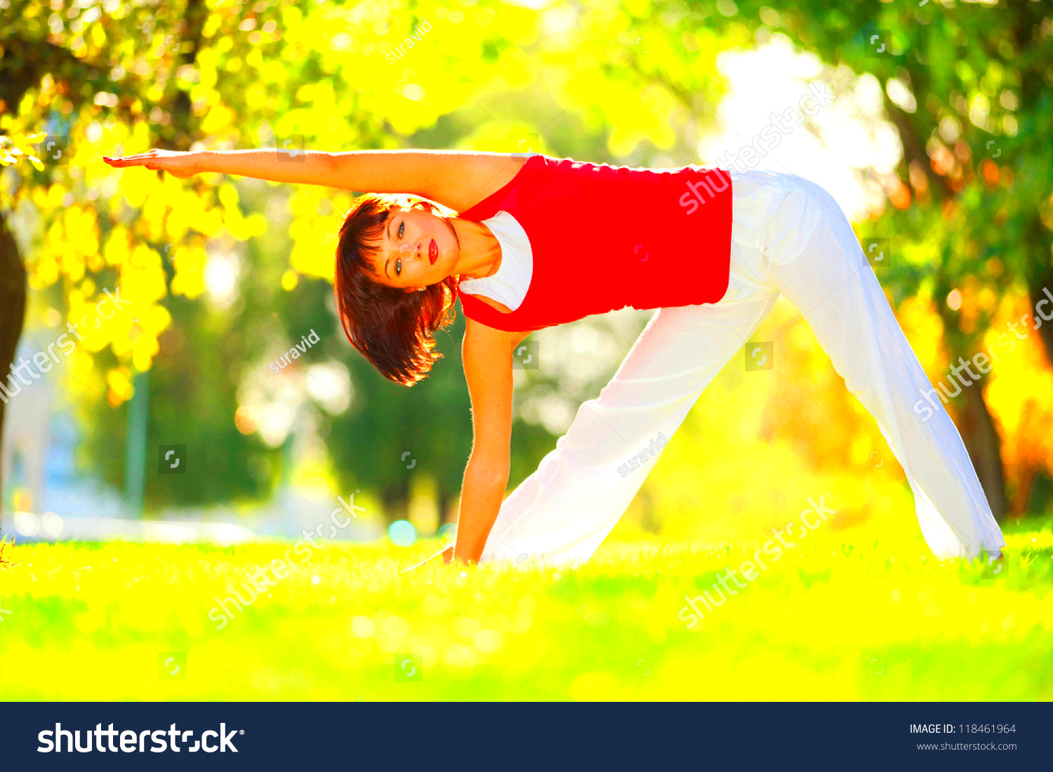 Pretty Woman Doing Yoga Exercises Park Stock Photo 118461964 Shutterstock