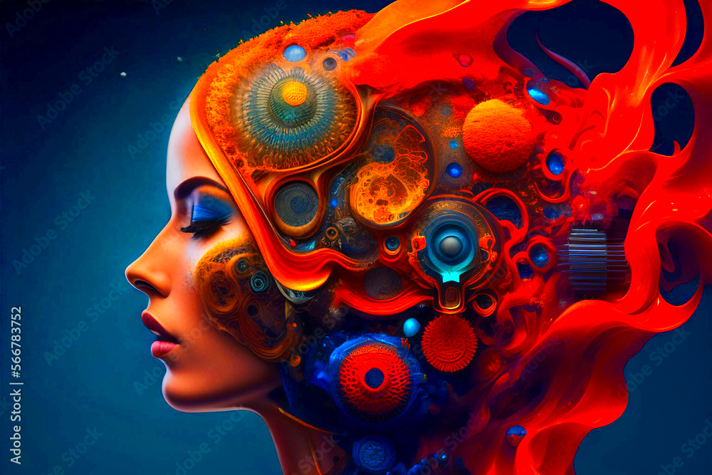 AI generated art of brain digital art and a concept of a tech woman 