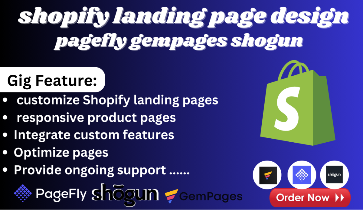 I will design Shopify landing page ecommerce product page via PageFly GemPages Shogun