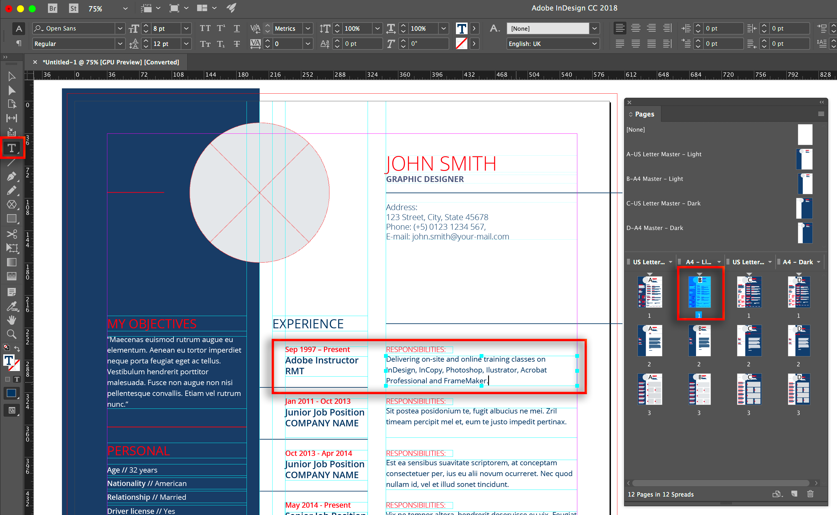 Adobe InDesign CC 2018 Editing a Stock Template Rocky Mountain Training