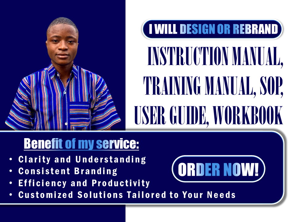 I will design or rebrand instruction manual, training manual, sop, user guide, workbook