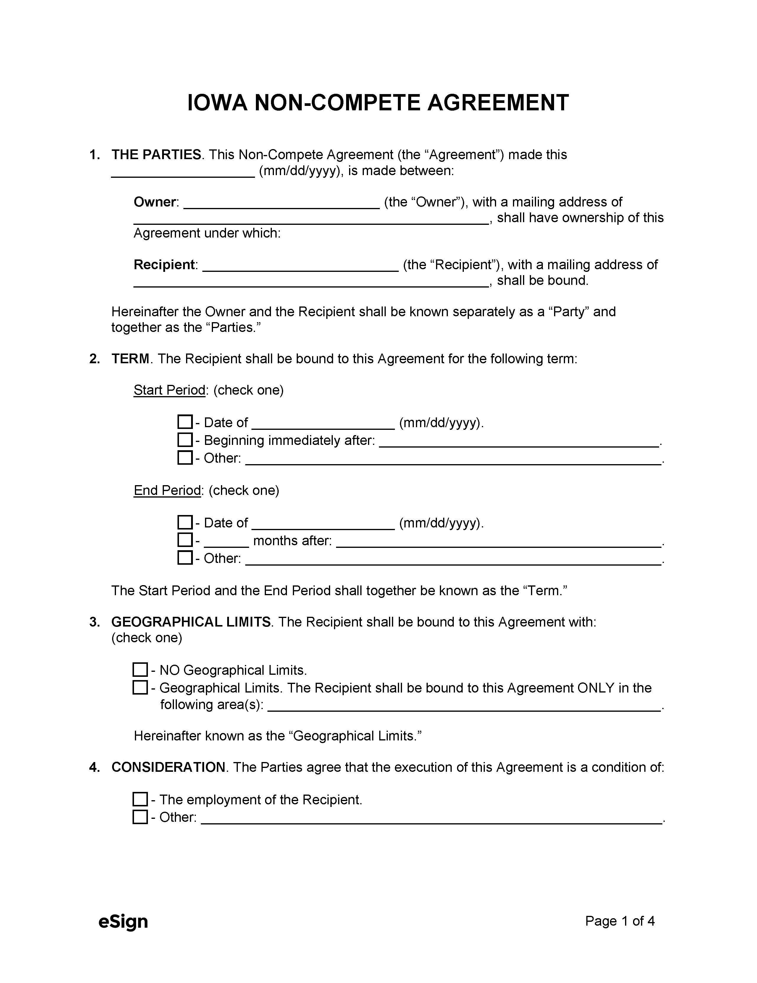 Free Iowa NonCompete Agreement Template PDF Word